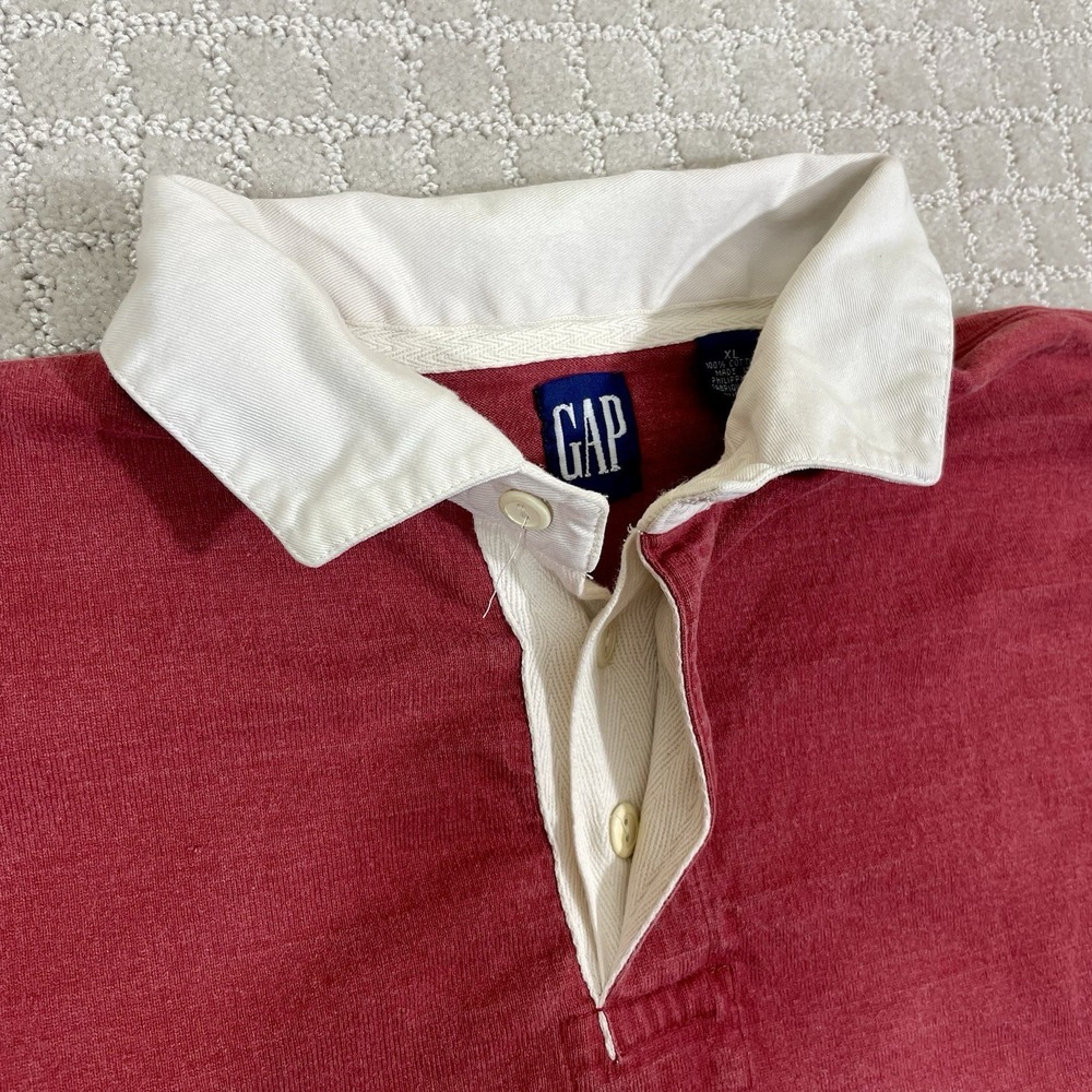 Vintage 90s Gap Long Sleeve Rugby Shirt Size XL Collard Red Navy Colorblock - Picture 4 of 6